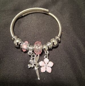 Silver and Pink Fairy Charm Bracelet